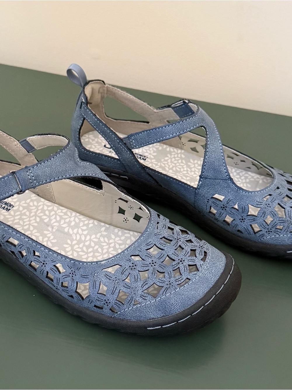 JBU Denim Blue Laser-Cut Mary Jane Flats